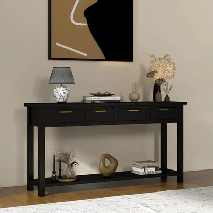 60 Inch Sofa Table w/4 Drawers and Bottom Shelf Narrow Long Hallway Table