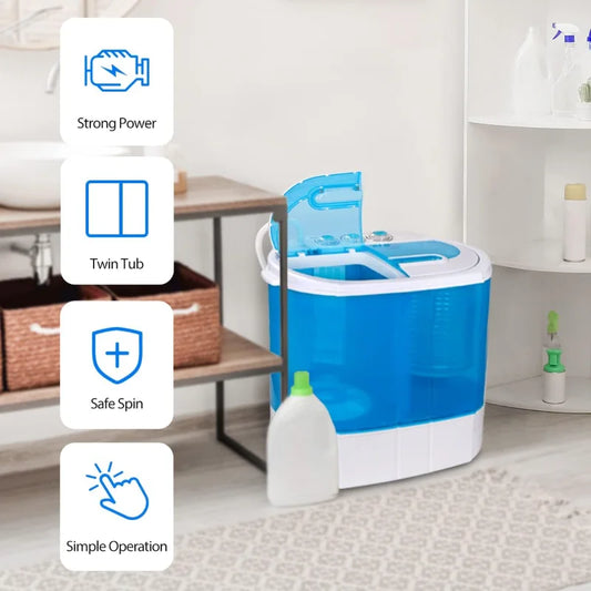 ZenStyle Portable Washer Compact Twin Tub 9.9 LB Mini Top Load Washer/Spinner w/ 6.57 FT Inlet Hose.