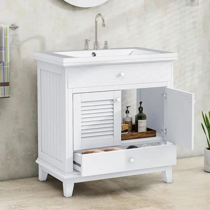 36" Bathroom Vanity organizer With Sink, Modern Green Bathroom Vanity With 3 Drawers