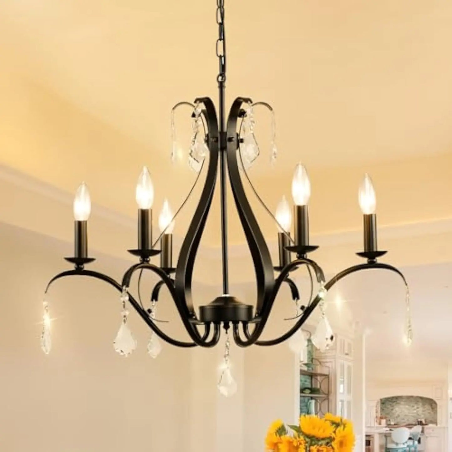 24 Black Chandelier Light Fixture: 6-Light Black Crystal Chandeliers