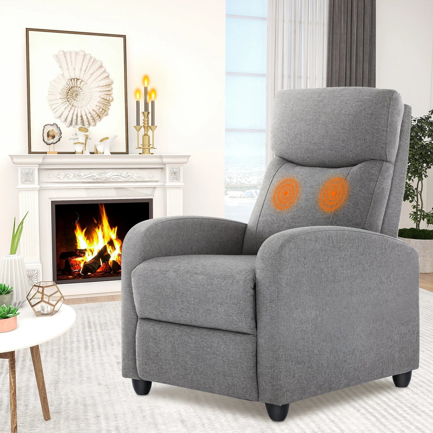 JHK Recliner Massage Sofa Chair Theater adjustable Lumbar Support, Padded Seat Backrest, Grey