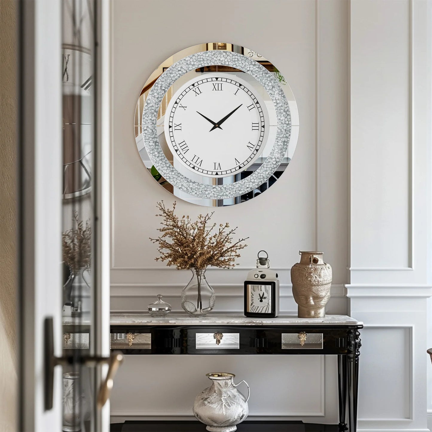 24 inch Large Crystal Mirrored Wall Clock
