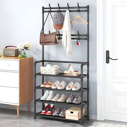 Metal Storage Shoe Rack Coat Rack Strand  with Hooks Multipurpose Coat Hanger