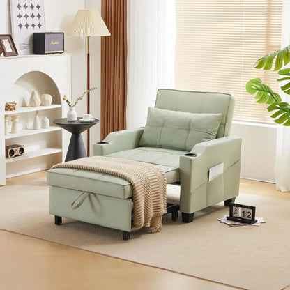 Sleeper Chair 3-in-1 Pull out Couch Sleeper Sofa Light Gray, Recliner with USB Ports, Cup Holders, Side Pockets