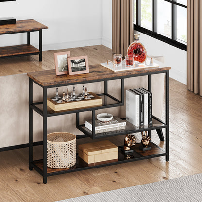 Console Table, 4-Tier Sofa Tables Narrow Entryway Table with Glass Shelf & Metal Frame
