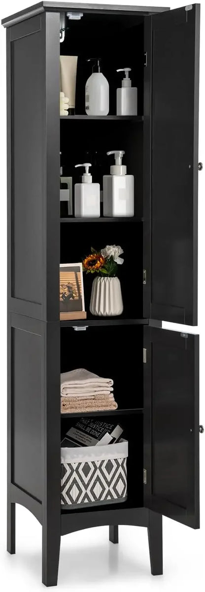 5-Tier Freestanding  Wooden Storage Cabinet, 5-Tier Freestanding Linen Tower with 2 Door
