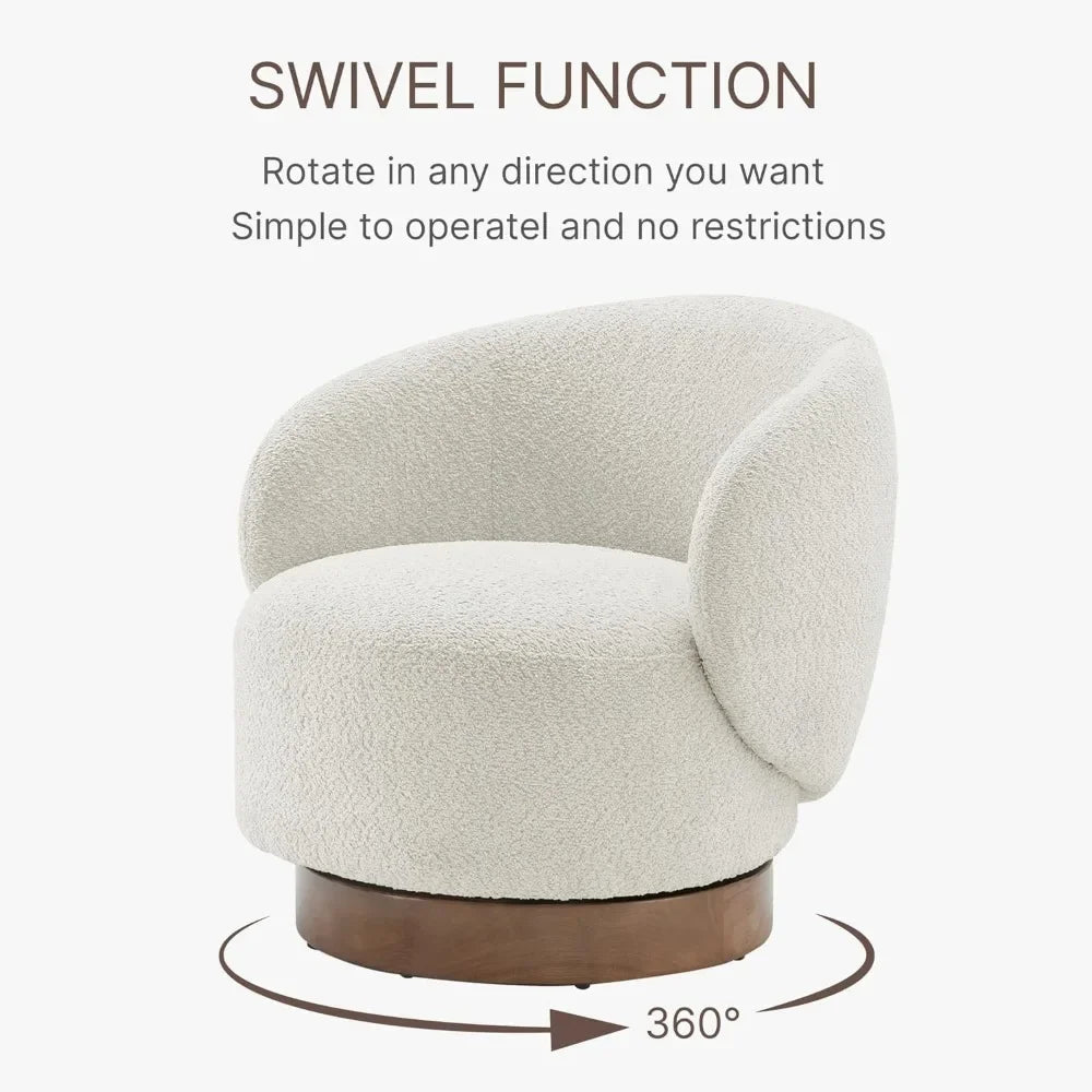 Swivel Accent Chair Round Barrel Armchair, Upholstered Performance Fabric, 2 PCS,Cream