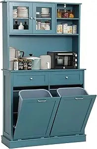 Kitchen Pantry Tall Storage Microwave Cabinet with Tilt Out Trash Storage