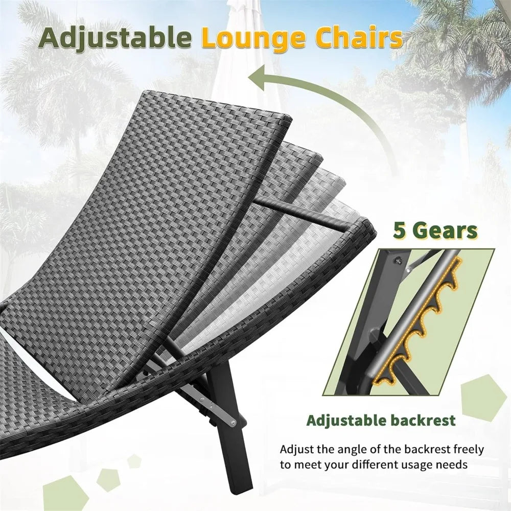 Lounge Chairs for Outside Patio Adjustable Folding Chaise Wicker Lounge Chairs. Set of 2