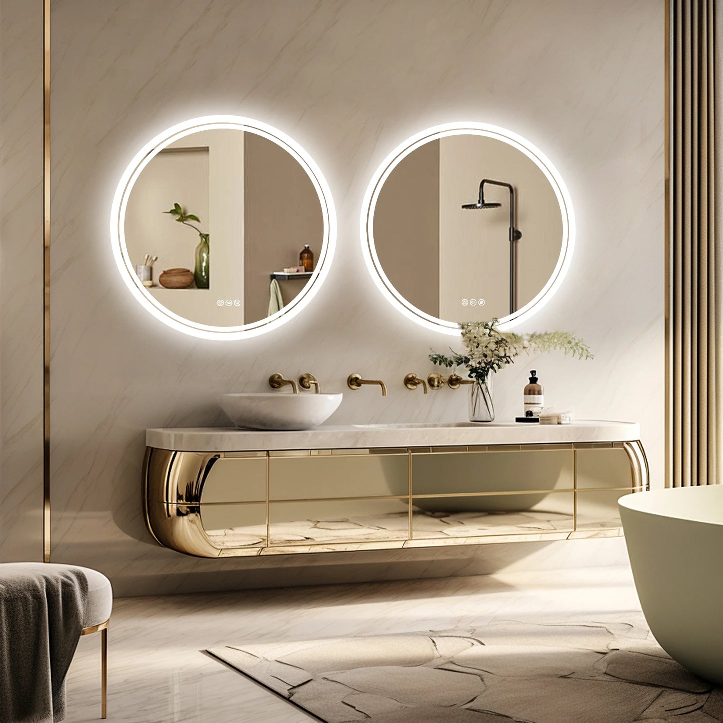Illuminated Wall Mounted Lighted Mirror with LED Lights Circle Backlit, 3 Colors Change, Dimmable