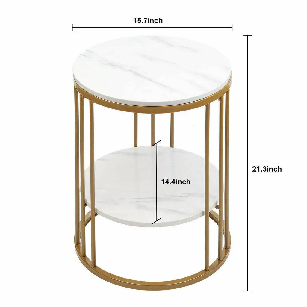 2-Tier White Marble Side Table Round Coffee Table Nightstand