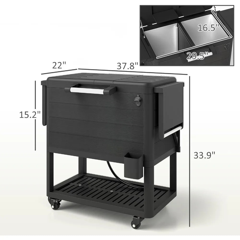 104 Quart Large Capacity Patio Cooler, Rolling Ice Chest with wheels Bottle Opener and Shelves