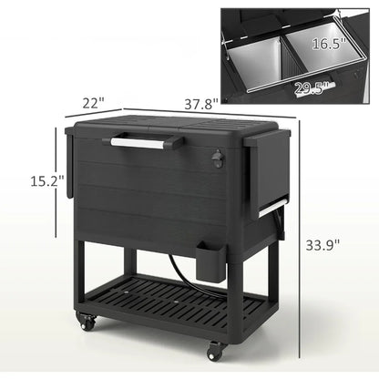 104 Quart Large Capacity Patio Cooler, Rolling Ice Chest with wheels Bottle Opener and Shelves