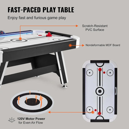 Air-Powered Hockey Table, 72" Indoor Hockey Table, LED Sports Hockey Game with 2 Pucks