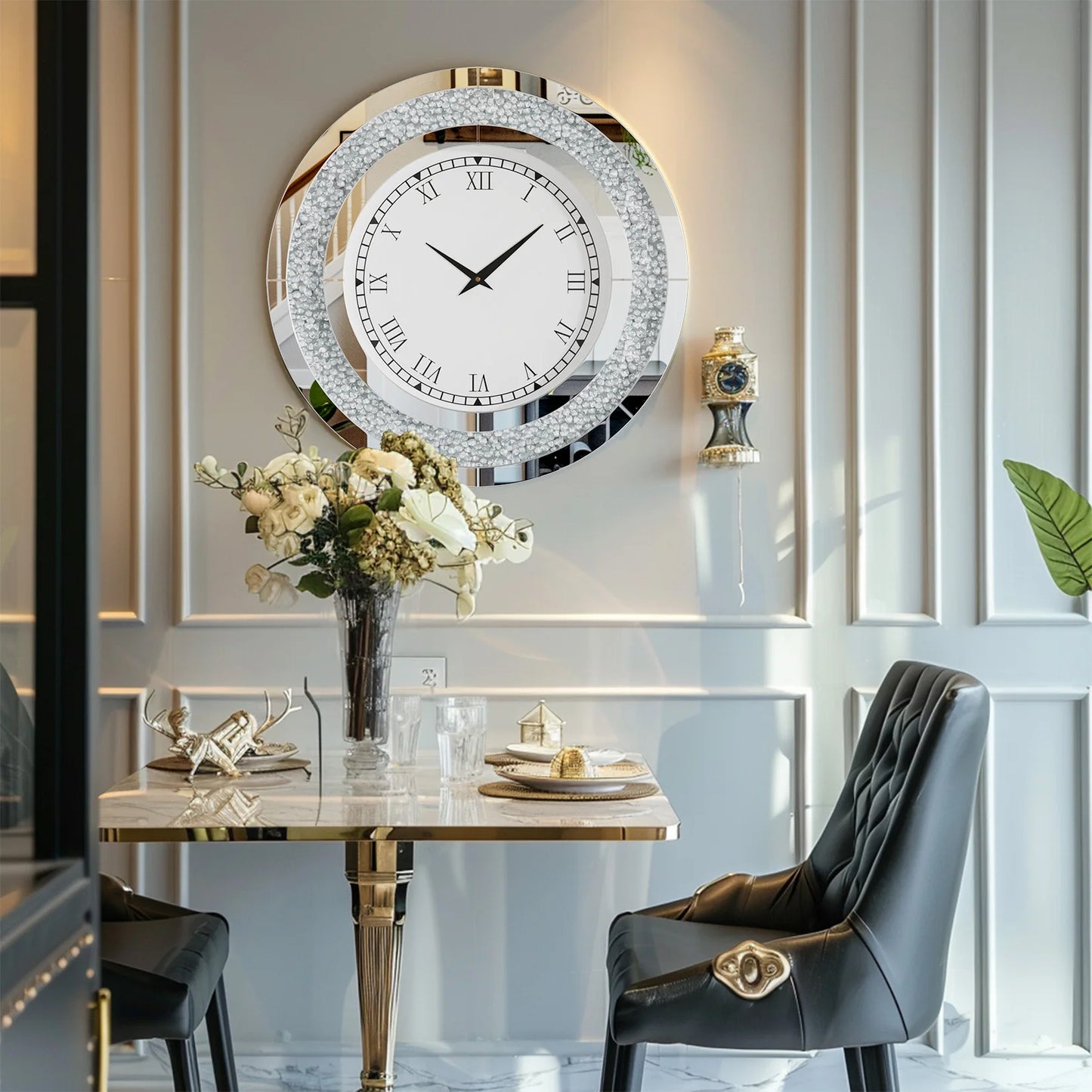 24 inch Large Crystal Mirrored Wall Clock