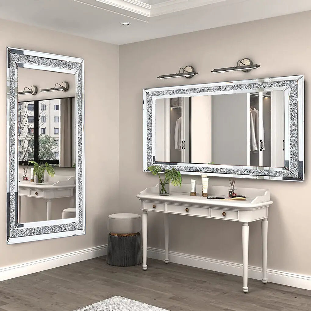 Large Silver Sparkly Crystal Rhinestone Frameless Vanity Mirrors ,Wall Mounted