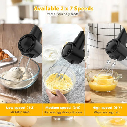 Cordless 7 Speed Portable Hand Mixer with Digital Display and 6 Stainless Steel Attachments Whisks
