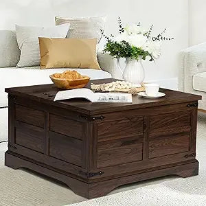 Farmhouse Rustuc Square Wooed Coffee Table with Hinged Lift Top and Large Hidden Storage Compartment