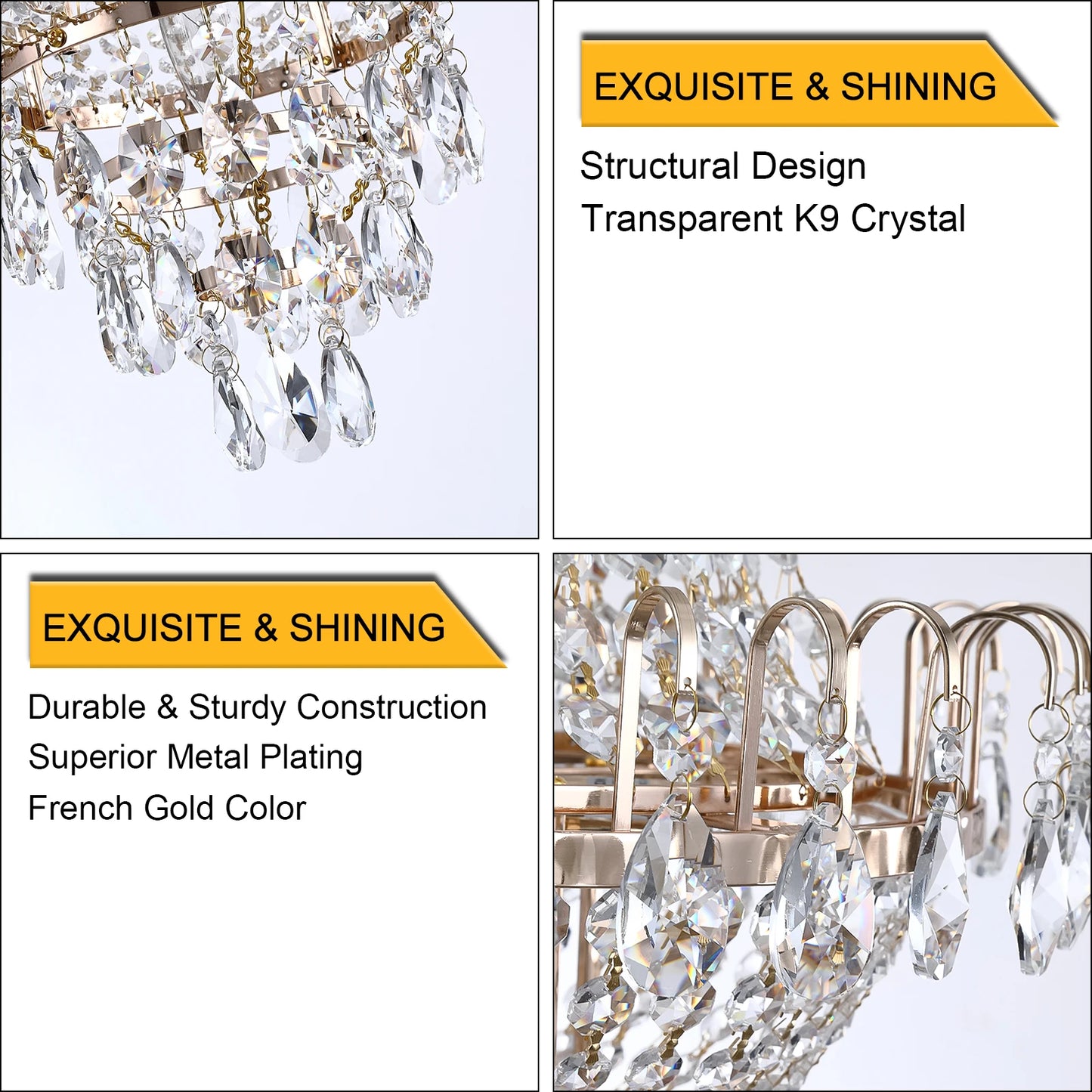 16.9" Luxury Retro Crystal Chandelier European Style, 7-Light Classy Fixture