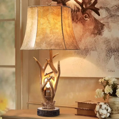 Dungoo Rustic Western Deer 26" Table Lamps with Nightlight Set of 2, with 2 USB Ports