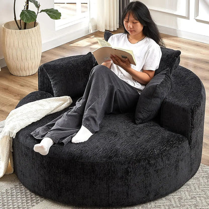 55''L Chenille Sponge Single Lounge Sofa, Fluffy Modern Sleeper Chair with Pillow