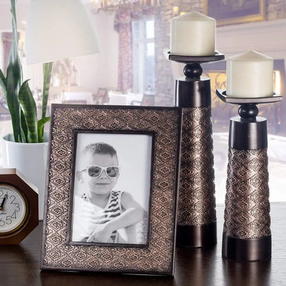 Creative Scents Dublin Brown Set Of 2 Candle Holders And Matching 5 X 7 Picture Frame