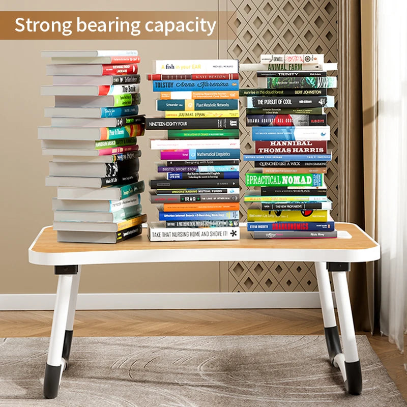 Portable Foldable laptop Desk for working with USB Light, Small Fan, Cup Holder, Tablet Slot, and Lifting Handle