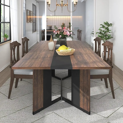 71In Large Rectangular Dining Table,Wood Watrproof Brown Tabletop,6ft Luxurious Family Dinner Table