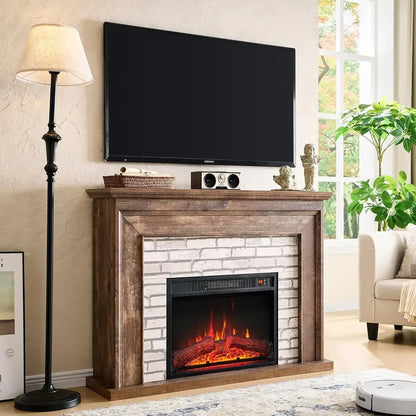 45" Flip Top Electric Fireplace adjustable flame level with Mantel, Heater, TV Stand, (Brown)