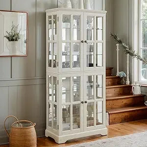 Lighted Display Curio China Cabinet with 4 Glass Doors, 6 Shelves