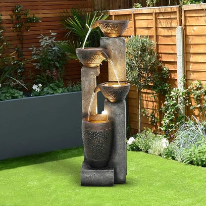 Outdoor Garden Water Fountain Waterfall Floor-Standing Fountains with LED Lights