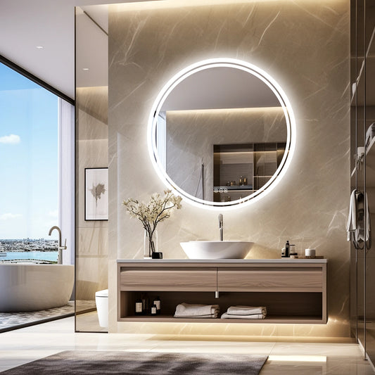 Illuminated Wall Mounted Lighted Mirror with LED Lights Circle Backlit, 3 Colors Change, Dimmable