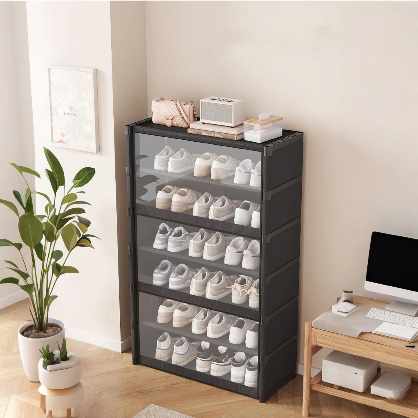 Collectible Display Cabinet Storage Box Organizer, W/ Clear Door