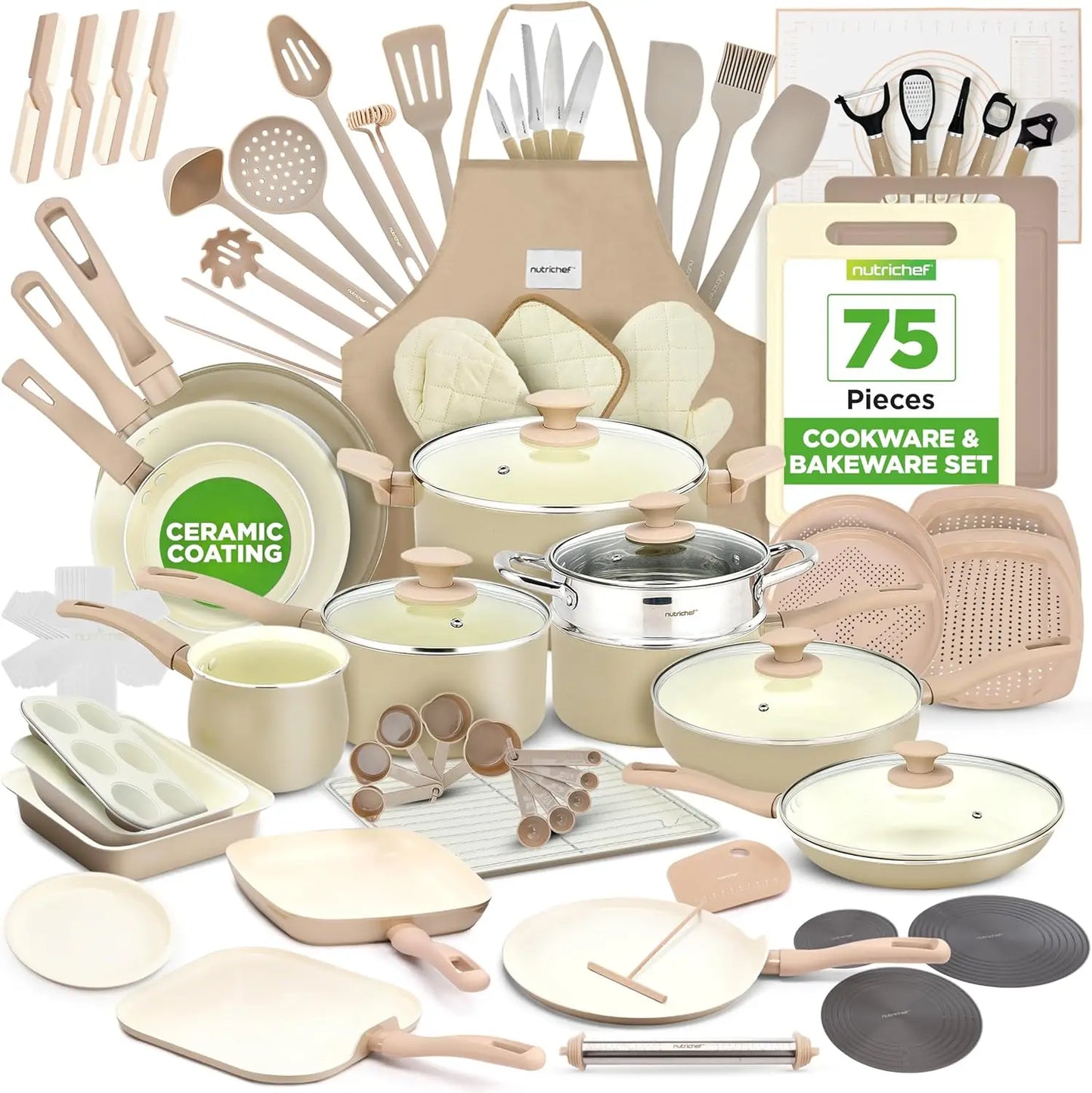 54 Piece Professional Grade Complete Home Kitchen Cookware Set, Ceramic Non-Stick Bakeware