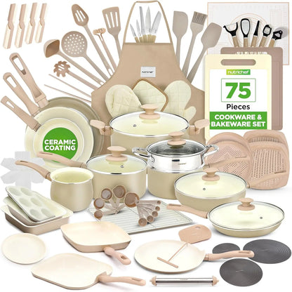 54 Piece Professional Grade Complete Home Kitchen Cookware Set, Ceramic Non-Stick Bakeware