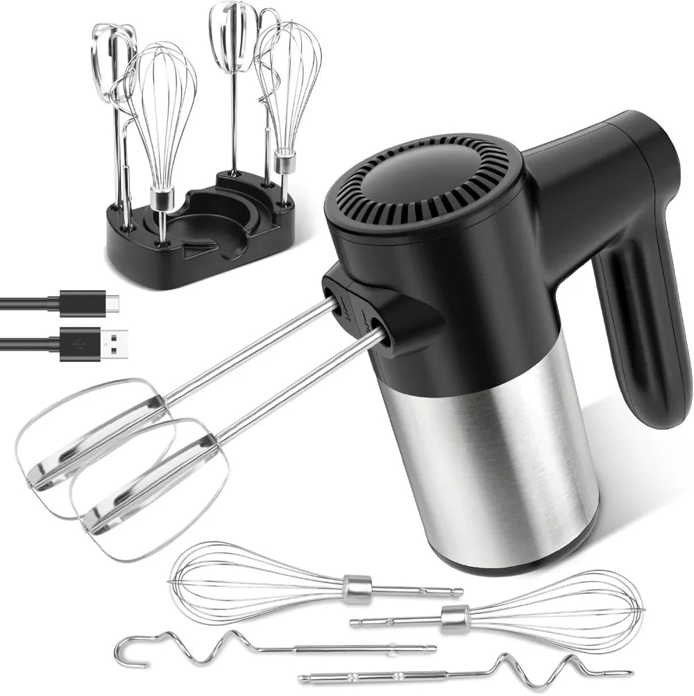 Cordless 7 Speed Portable Hand Mixer with Digital Display and 6 Stainless Steel Attachments Whisks
