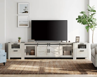 3 and 1 TV Wood Stand Set Entertainment Center for 85 inch TV with Charging Station