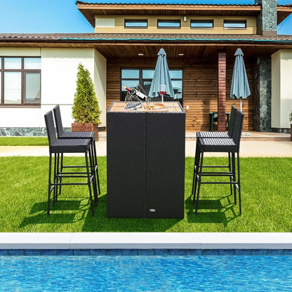 5 Pieces Outdoor Bar Set with Height Table & 4 Cushioned Bar Stools