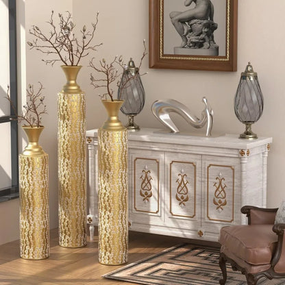 Extra Large Tall Gold Metal Floor Vases Decorative Tall Set of 3, Flower Center Vases
