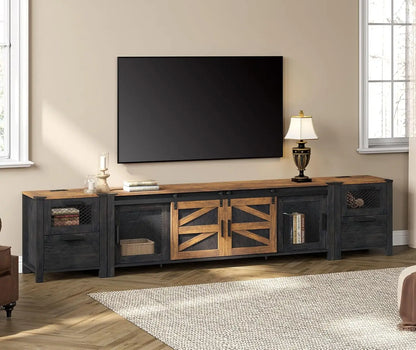 3 and 1 TV Wood Stand Set Entertainment Center for 85 inch TV with Charging Station