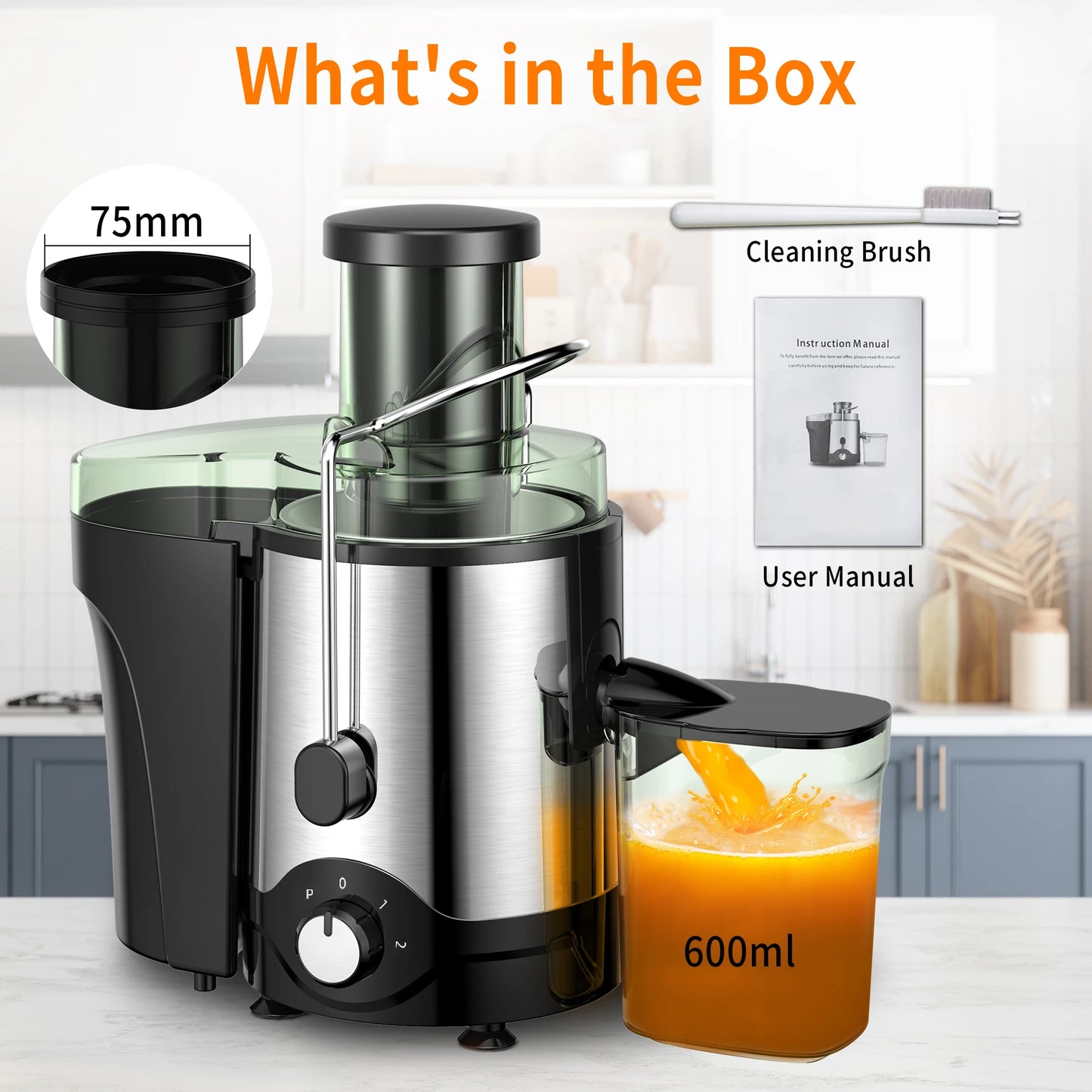 VAVSEA 600W Juicer Machine, Anti-Drip Juice Extractor with 3-Inch Feed Chute for Whole Fruits & Vegetables