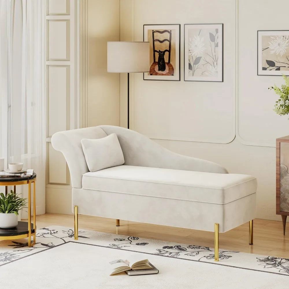 Modern Upholstered Chaise Lounge with Storage, Soft and Comfortable