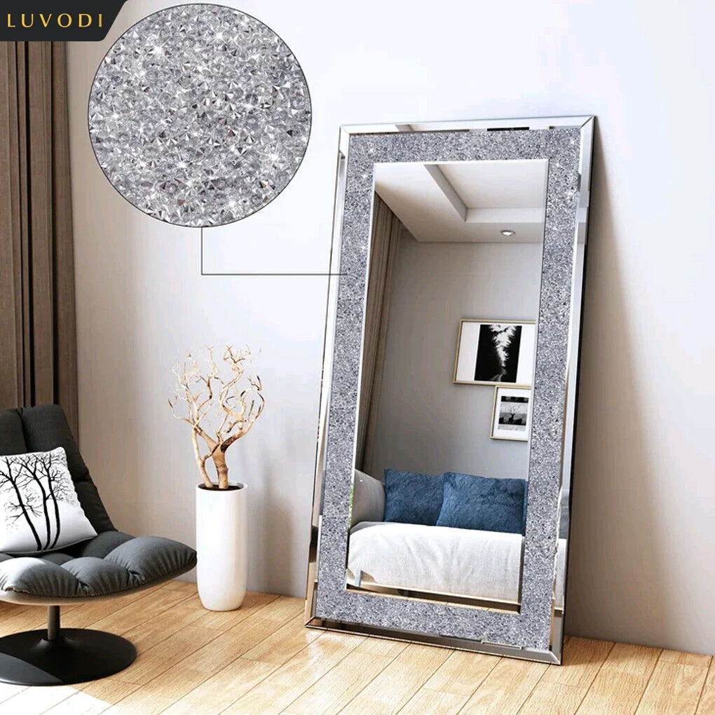 Large Silver Sparkly Crystal Rhinestone Frameless Vanity Mirrors ,Wall Mounted