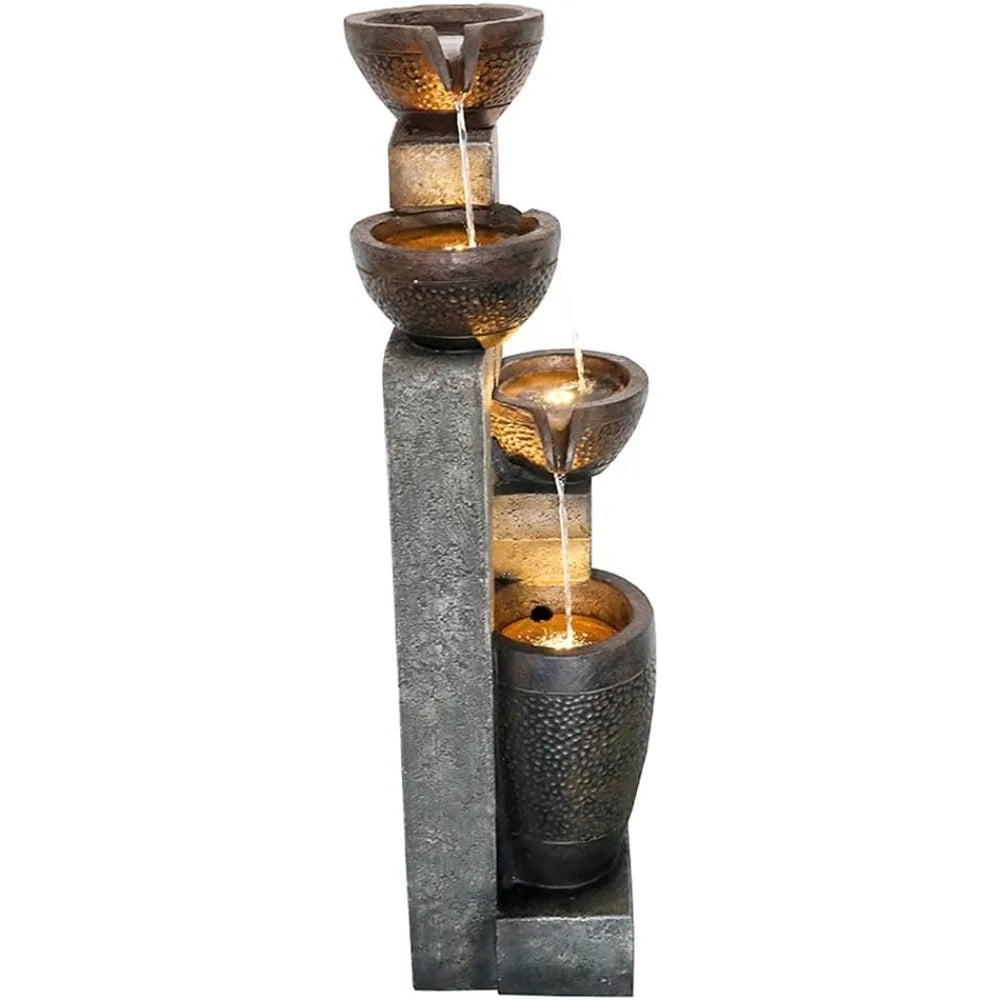 Outdoor Garden Water Fountain Waterfall Floor-Standing Fountains with LED Lights