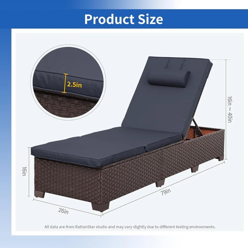 Outdoor Chaise Lounge Set of 2, Brown Wicker Pool Lounge Chairs, Multi-Angle Adjustable Backrest