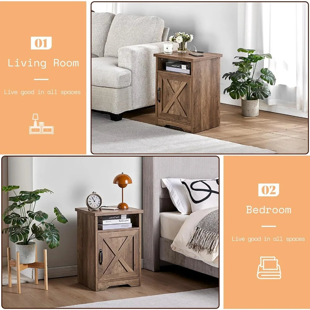3-Piece Farmhouse Table Set Includes Coffee Table & Two End Tables, with Charging Station and USB Ports