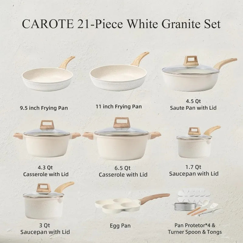 21Pcs Induction Non Stick Pots and Pans Cookware set