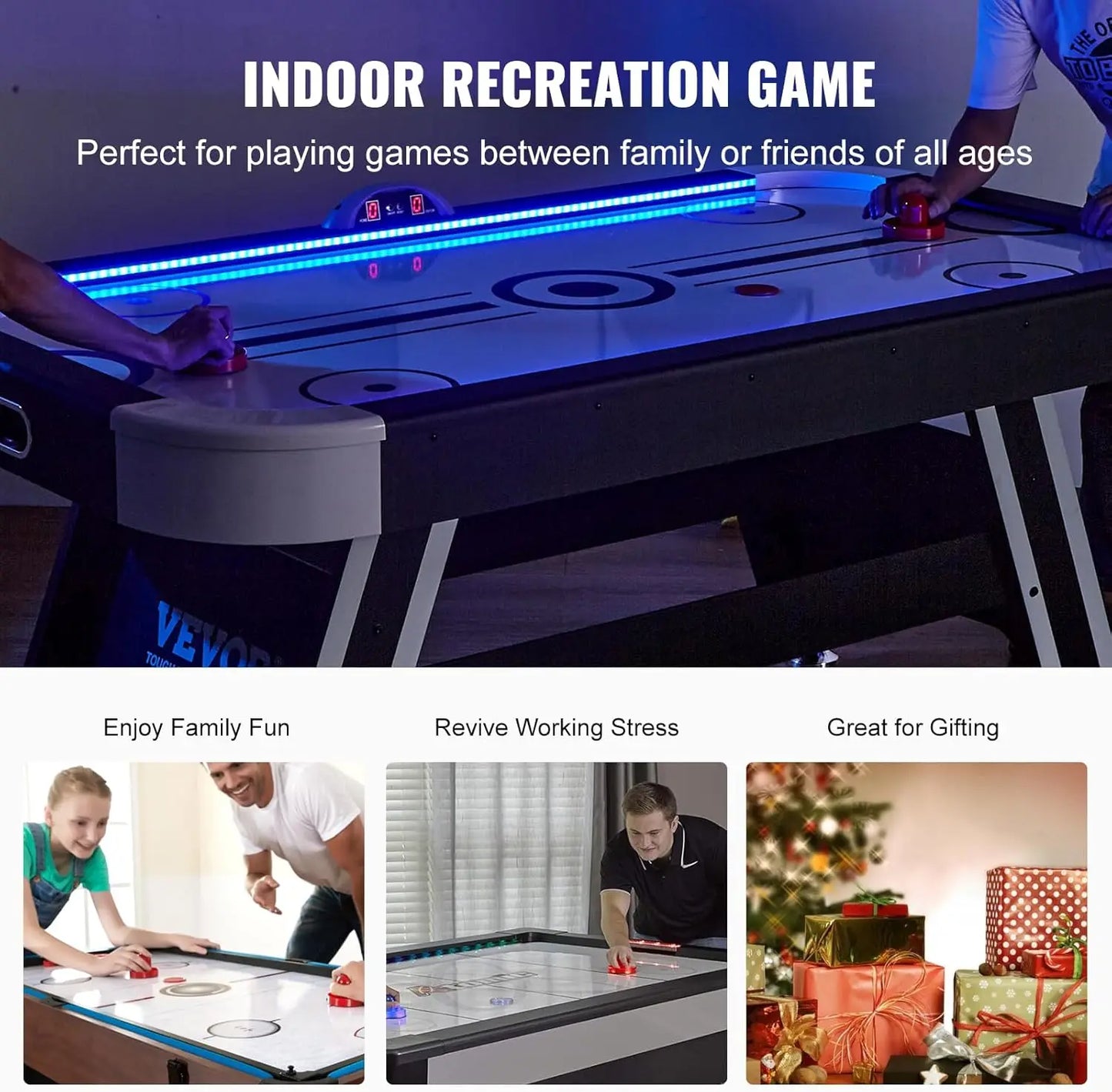Air-Powered Hockey Table, 72" Indoor Hockey Table, LED Sports Hockey Game with 2 Pucks
