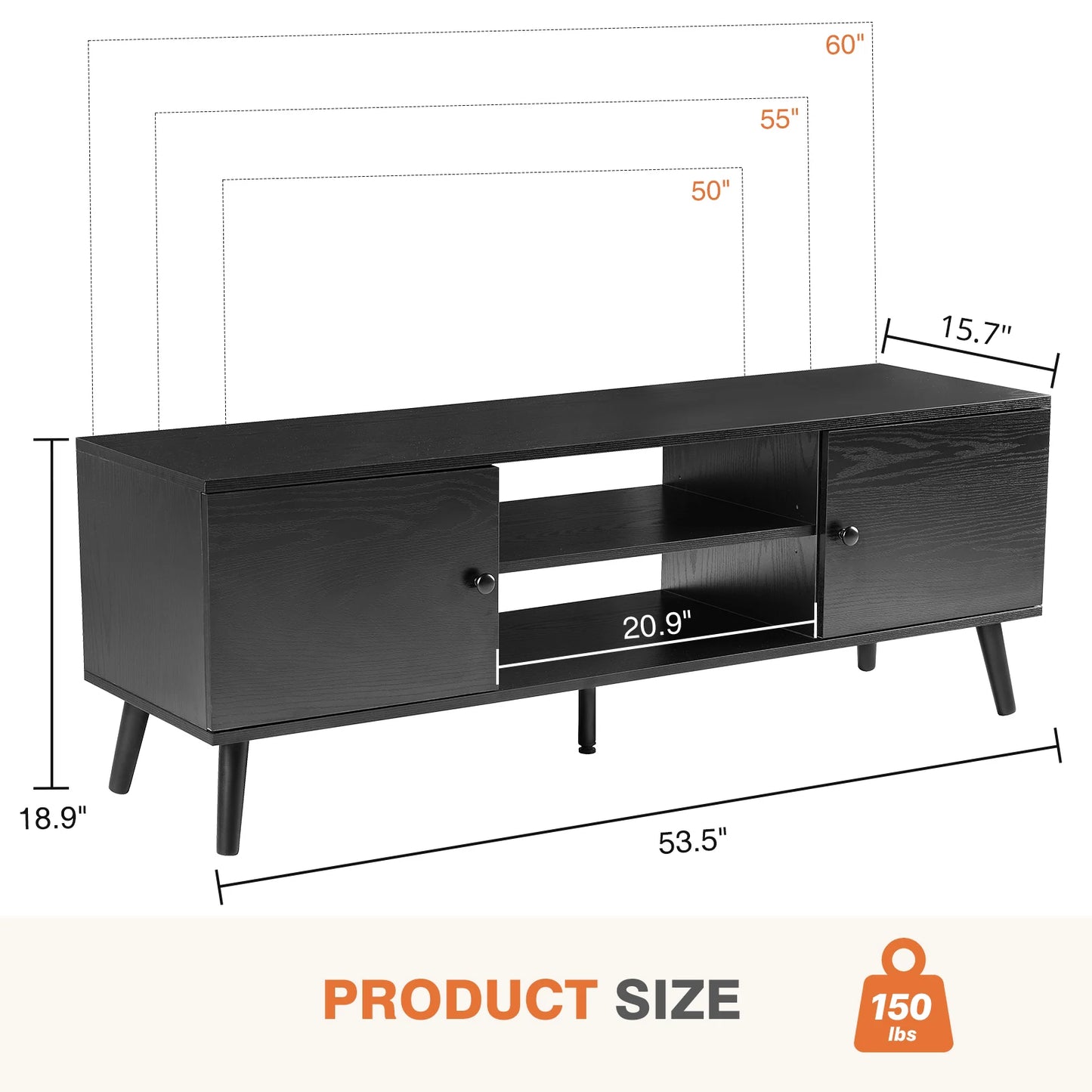 JHK TV Stand For Up To 60 Inch, Entertainment Center with Media Console, 2 Storage Adjustable Shelf