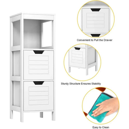 Bathroom Free Standing Storage Cabinet Organizer, Multifunctional Wooden Storage  w/ 2 Drawers,